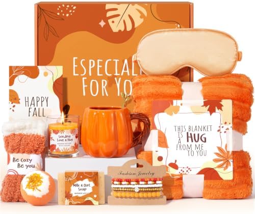 Fall Gifts Basket for Women, Orange Spa Gift Set Get Well Soon Care Package by Unknown