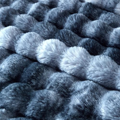 50x60 Inches Ultra-Soft Fuzzy Faux Fur Plush Throw Blanket - Thick, Warm Sherpa for Couch, Sofa, Bedroom, Camping - Decorative Blanket for Cozy Warmth, Bubble Dark Blue Tie Dye - Image 6