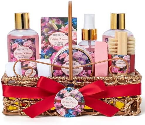 Gift Basket for Women, Rose Jasmine, 9 Piece Home Spa Set by HITREES