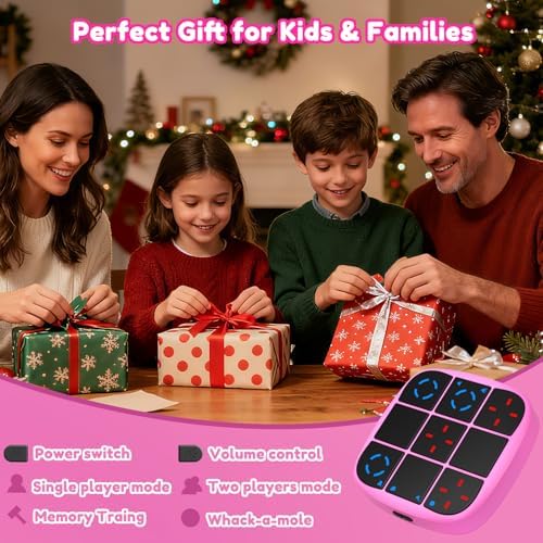 KOQQQ Rechargeable Tic-Tac-Toe Bolt Game, Upgraded 4-in-1 Handheld Puzzle Console, Electronic Educational Memory Game, Portable Travel Car Ride Board Games for Kids Adults (Pink) - Image 7