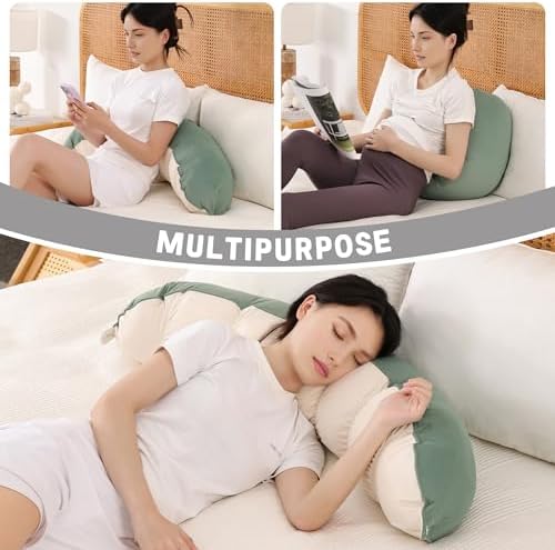 Peallow(Pat. Pend) – Long Round Body Pillow for Adults, Bolster Pillow for Sleeping, Soft and Supportive Pillow for Sleeping & Lumbar Support (Green-White, 39") - Image 6