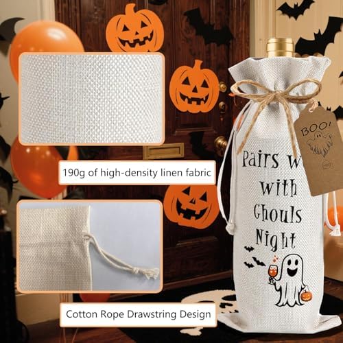 1Pcs Ghouls Night Gifts Wine Bag,Halloween Wine Bag,Happy Halloween Gifts Party Decorations for Women Menwith 1Pcs Kraft Blessing Cards and natural jute rope - Image 3