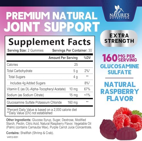 Joint Support Gummies - Glucosamine Plus Vitamin E Nature's Joint Support Supplement for Occasional Discomfort for Back, Knees & Hands - Cartilage & Joint Health & Flexibility Support - 60 Gummies - Image 2