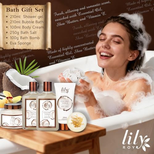 Coconut Vanilla Spa Gifts, 7Pcs Perfect Spa Gift Baskets for Women & Men - Image 5