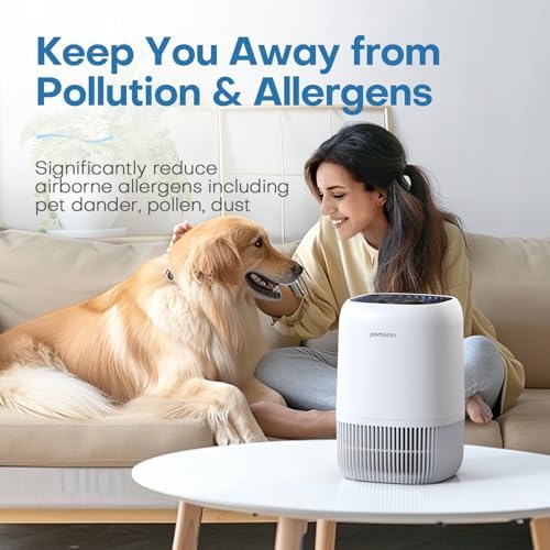 POMORON Air Purifiers for Bedroom Home, Air Filter Cleaner with Fragrance Sponge, H13 True HEPA Filter for Smoke, Allergies, Pollen, Pet Dander, Odor, Dust, Portable Air Purifier for Bedroom Office - Image 2
