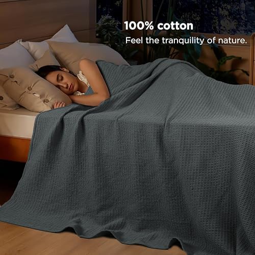 Tex Trend 100% Cotton Waffle Weave Blanket Queen Size - Soft, Breathable Cooling Blanket for Bed, Lightweight Cozy Summer & Spring Bedding, Grey, 90x90 - Image 6