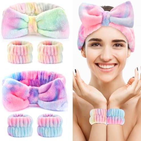 Wteehn 6pcs Headband and Wristband for Face Washing, Makeup Spa Skincare Headband, Skin Care Face Wash Headbands Wrist Bands Tools Set, for Women and Teen Girls Gifts - Image 7