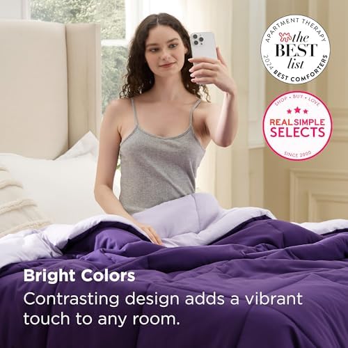 Bedsure Twin XL Comforter Duvet Insert, All Season Bed Comforter, Quilted Down Alternative Duvet, Box Stitched Comforters with Corner Tabs, Machine Washable, 68 x 92 Inches (Purple/Pale Purple) - Image 6