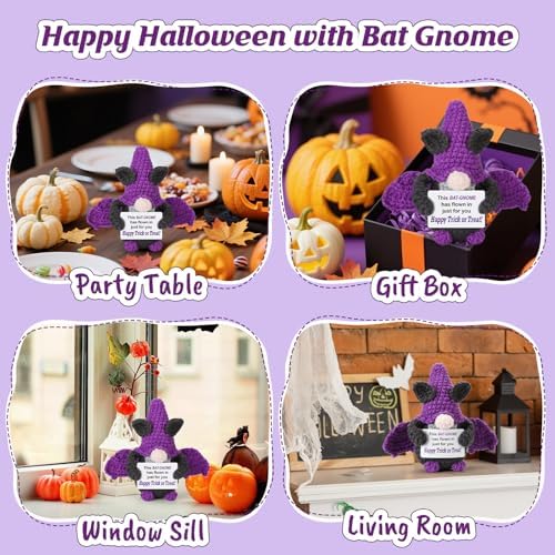 Boo Basket Stuffers for Women Adult, Halloween Teen Girl Boys Gifts Crochet Purple Bat Gnome Spooky Basket Stuffer Halloween Treats Non Candy, Goodie Bag Stuffers in Treat - Image 6