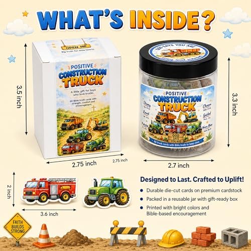 Fathers Day Gift For Son Positive Construction Truck Jar with 60 Bible Verses and Positive Messages, First Communion Gifts for Boys Christian Gifts for Kids Bible Affirmation Jar for Kids - Image 2