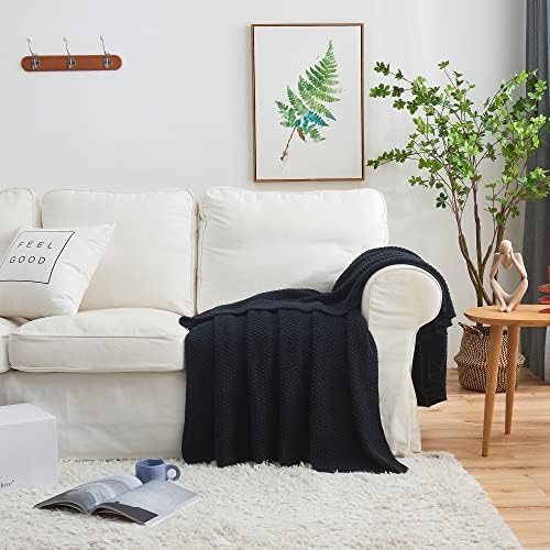 Longhui bedding 100% Cotton Knitted Throw Blanket – Navy Blue, Soft & Cozy, Machine Washable, 60"x80" – Perfect for Living Room, Couch, Sofa, Bed or Travel - Image 6