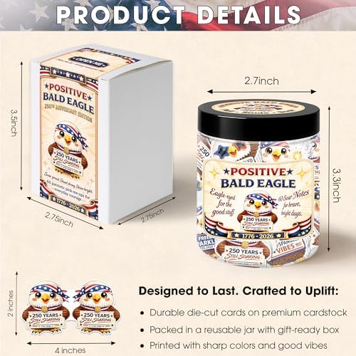USA 250th Anniversary Merchandise – Positive Bald Eagle Jar (1776–2026), 60 Soar Notes Affirmation Cards, 250th Anniversary USA Gifts, Eagle Decor, Cute Bald Eagle Gifts for Women, Men, Teens - Image 2