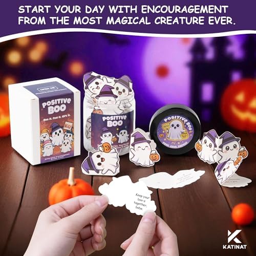 Boo Basket Stuffers for Women, Positive Boo Jar- 60 Funny Positive Affirmation Cards, Cute Spooky Halloween Gifts for Daughter Son Coworkers Friends Halloween Decoration Desk Office Party Favor - Image 3