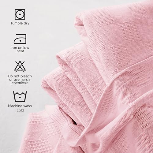 Utopia Bedding 100% Cotton Thermal Blanket Dusky Pink Twin, 90x72 Inches - Image 6