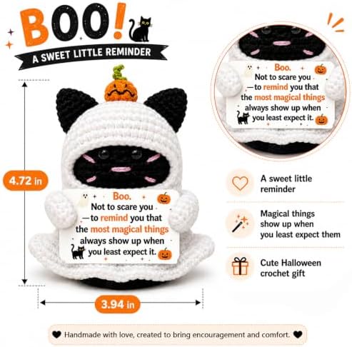 Halloween Boo Basket Stuffer Positive Crochet Cat Gifts for Women Men - Image 5