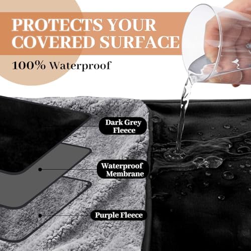 Tisancy King Size Waterproof Blanket for Bed Couch, 82'' x 82'' Double Side Leakproof Reversible Sherpa Flannel Fleece 3-Layer Lightweight Blanket, Absorbs 80oz(Black/Gray), Machine Washable - Image 6