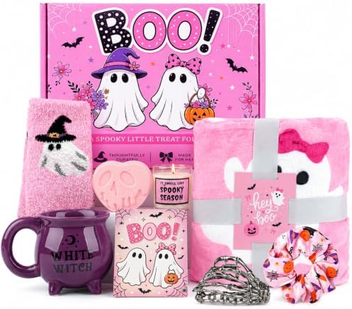 Boo Basket Stuffers for Women,Halloween Gifts Set for Her, Ghost Pink by ANOTION