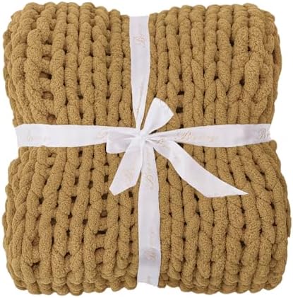 Bigacogo Chunky Knit Throw Blanket for Couch, 51x63 inches, Goldenrod - Image 7