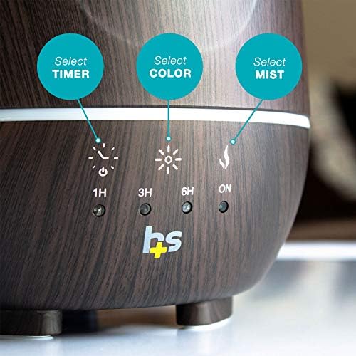 HealthSmart Essential Oil Diffuser, Cool Mist Humidifier and Aromatherapy Diffuser with 500ML Tank Ideal for Large Rooms, Adjustable Timer, Mist Mode and 7 LED Light Colors, Brown (Pack of 2) - Image 7