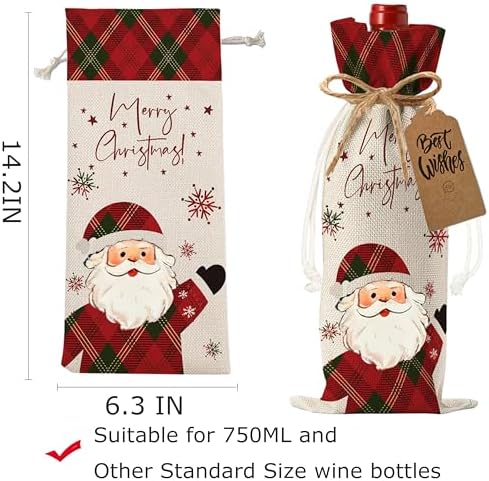 1Pcs Wine Bags Christmas Gift Bag, Wine Bottle Bags Merry Xmas Bottle Covers for Merry Christmas,Birthday, Holiday Party,Wedding,Storage with 1Pcs Kraft Blessing Cards and natural jute rope - Image 2