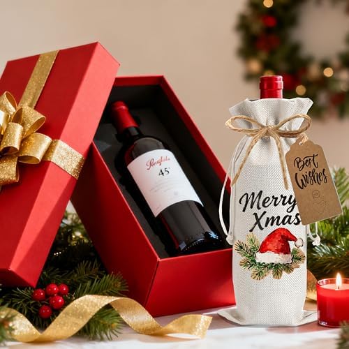 1Pcs Christmas hat Wine Bags Christmas Gift Bag, Wine Bottle Bags Merry Xmas Bottle Covers for Xmas,Holiday Party, Birthday, Storage with 1Pcs Kraft Blessing Cards and natural jute rope - Image 4