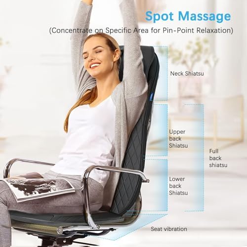 CuPiLo Shiatsu Neck & Back Massager with Heat, Massage Chair Pad Cushion for Stress Relief, Inflatable Flaps Back Support, Kneading or Rolling Chair Seat Massage - Image 7