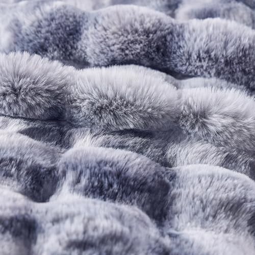 BENVWE Fluffy Faux Fur Throw Blanket for Couch - Soft, Plush, Thick, Cozy, Fuzzy Luxury Bubble Blanket for Home Living Room Decor, Gifts for Women, Tie-dye Light Grey, 51" x 63", 1100GSM - Image 6