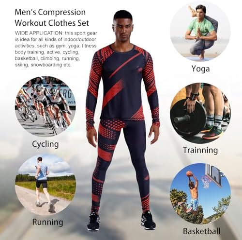 OEBLD Men's Workout Compression Clothes Long Sleeve Compression Shirts and Pants Thermal Base Layer Set - Image 6