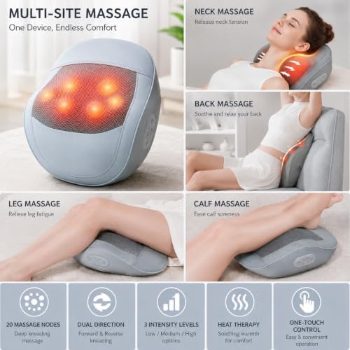 Back & Neck Massager with Heat for Pain Relief, 3D Deep Kneading Massage Cushion for Upper & Lower Back, 3 Intensity Levels, 3 Heat Settings, 15/20/30 Min Auto-Off, Ergonomic Lumbar Support - Image 7