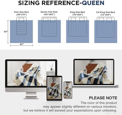 PU MEI Sherpa Fleece Throw Blanket 80" x 90" Full/Queen Reversible Plush Fluffy Extra Large Big Blanket Lattice Flannel Blankets for Sofa Couch Bed (Grey-Soft Blue, 80"*90") - Image 7