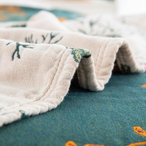 100% Muslin Cotton Throw Blanket for Bed Couch Chair, Botanical Plant Floral Printed Quilt Ultra Soft Reversible Gauze Blanket for All Season, 90"x98" - Image 6