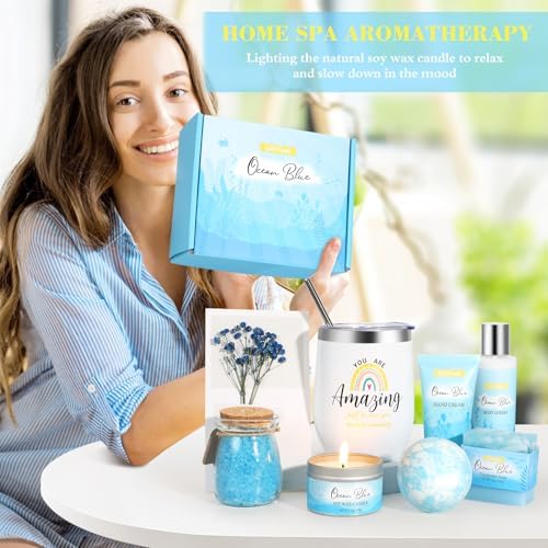 Birthday Gifts for Women, Ocean Scented Relaxing Spa Gift Baskets for Women Mom Her Wife Sister Friends Coworker Employee, Self Care Bath and Body Gift Set for Mothers Day Birthday Inspirational Gift - Image 6