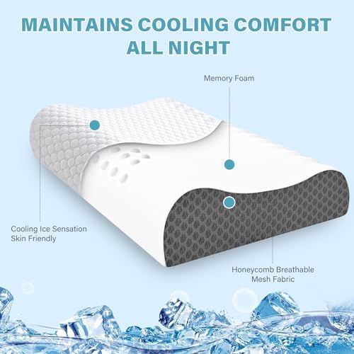 Memory Foam Cooling Bed Pillows for Sleeping, Ergonomic Cervical Pillow for Neck and Shoulder Pain Relief, Adjustable Cold Pillow,with Pillowcase(Grey) - Image 6