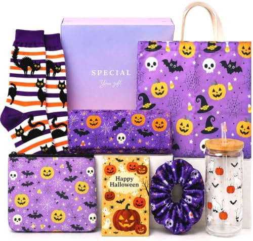 Halloween Boo Basket Gift Box for Women,Spooky Makeup Bag and Glass Cup Set by GFBZS
