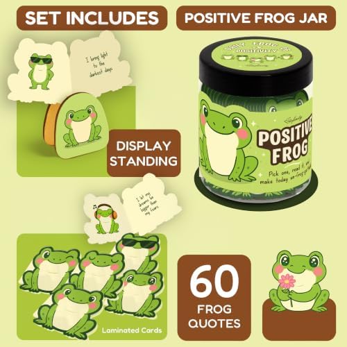 STOFINITY Positive Frog Jar, 60 Affirmation Cards with Stand - Image 2
