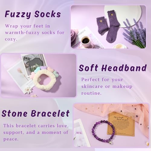 Get Well Baskets for Women, 9pc Happy Birthday Gifts, Lavender Sympathy Care Package Get Well Soon Relaxation Spa Gift Set for Her Mom Wife Girlfriend Bestie Mother Christmas - Image 5