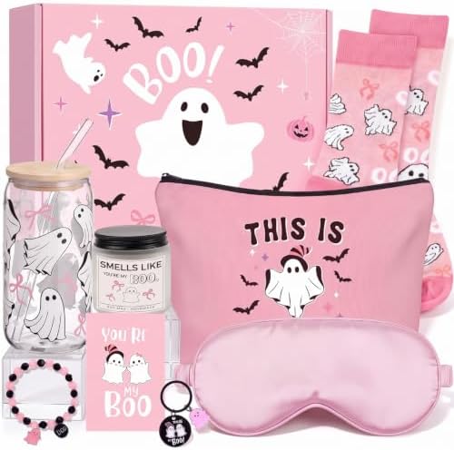 9 Pcs Boo Basket Stuffers for Women Pink Halloween Spooky Gift Box by Yetene