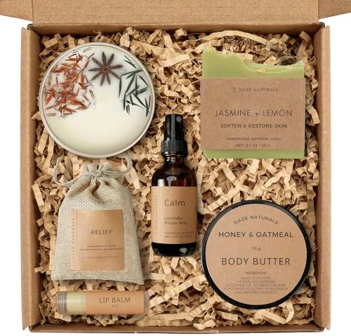 Bath Gift Set, Spa Gifts for Women, Self Care Products for Women, Jasmine & Lemon Soap Bar, Calm Pillow Mist, Bath Bomb & Shower Steamer, Body Butter and Lip Balm by Unknown