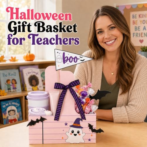 12 Set Halloween Teacher Gifts Drink Carrier Kit, Ghost Teacher Boo Basket Gifts, Disposable Cardboard Cup Holders with Handle, Ribbon and Gift Flags, for Teachers - Image 4