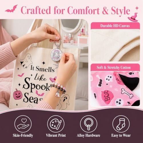 10Pc Pink Halloween Gifts for Women Spooky Season Tote Bag Gothic Basket - Image 5