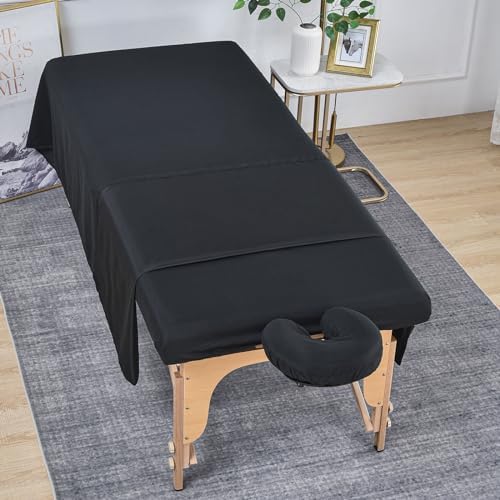 MRJ Soft 3 Piece Set Microfiber Massage Sheet Set,for Massage Tables,Includes Massage Flat Sheet,Massage Fitted Sheet and Face Rest Cover,Black - Image 7