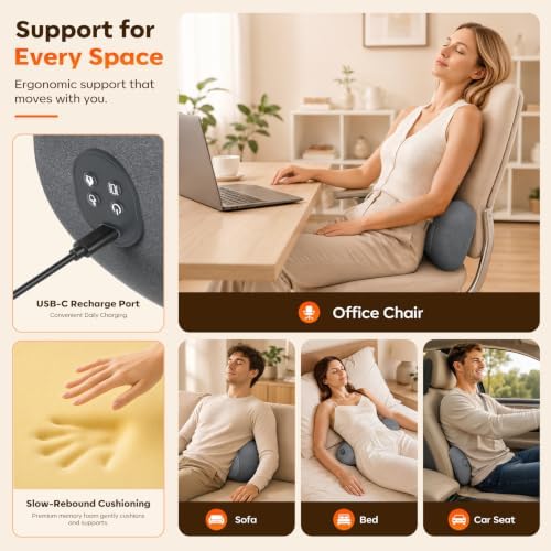 Smooth Triple Fusion Lumbar Back Massager – 3-in-1 Rechargeable Cordless Pillow: Heat, Vibration & Traction – Deep Tissue Pain Relief & Relaxation for Home & Office – Gift Idea - Image 7