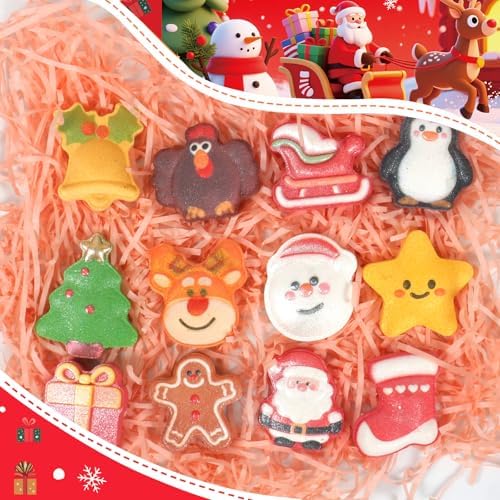 Christmas Bath Bombs for Kids, 12 Festive Shapes, Stocking Stuffer Gift Set - Image 4