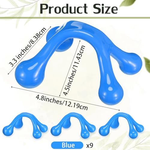 Liliful 9Pcs Palm Massage Tool Handheld 4 Point Deep Tissue Massager, Blue - Image 2