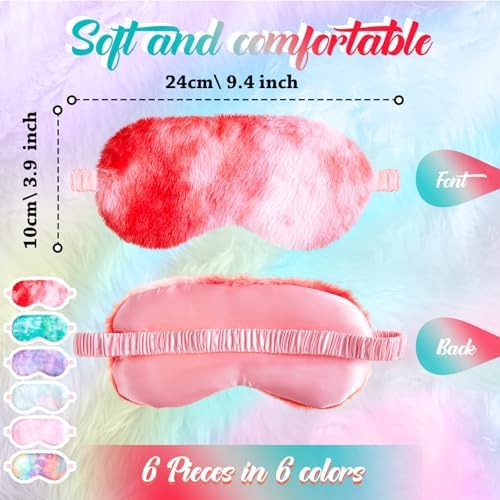 Cuffbow 6 Pack Fuzzy Sleep Masks Plush Eye Mask,Tie Dye,Colorful - Image 2