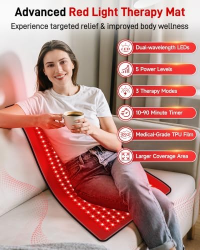 33" x 17" Medical-Grade Red Light Therapy Mat for Body Pain Relief, Black - Image 2