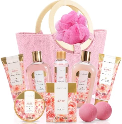 Spa Luxetique Rose 10pc Gift Baskets for Women Spa Gifts Set by spaluxetique