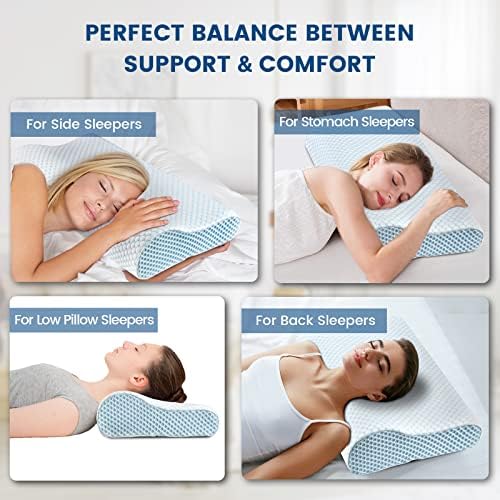 Polovo Neck Pillow Memory Foam Pillows for Sleeping, Ergonomic Cervical Pillow Neck Support Pillow Bed Pillow for Side Back Stomach Sleepers, Contour Pillow for Neck and Shoulder Pain Relief (Blue) - Image 5
