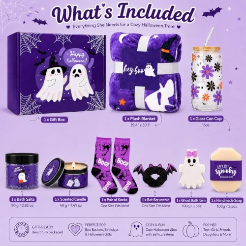 Boo Basket Stuffers for Women Teen Girls, Halloween Gifts for Women with Witch Mug Halloween Blanket and Relaxing Spa Gifts for Mom Wife Friends - Image 2