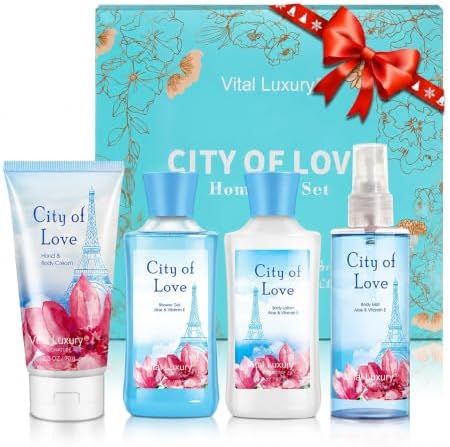 Bath & Body Kit, 3 Fl Oz, Ideal Skincare Gift Home Spa Set, Includes Body Lotion, Shower Gel, Body Cream, and Fragrance Mist, Birthday Mother's Valentine's Day Gifts(City of Love) by VitalLuxury